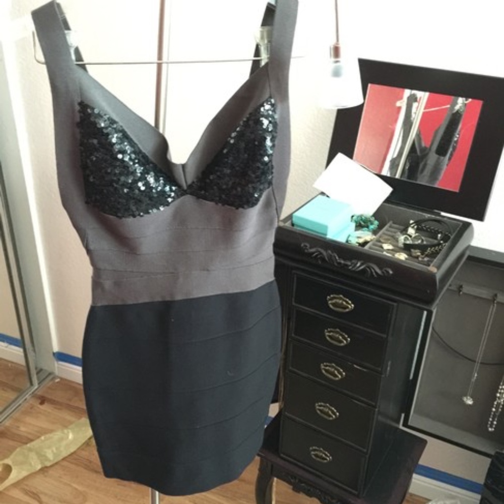 Hervé Leger Gray and Black Sequin Bandage